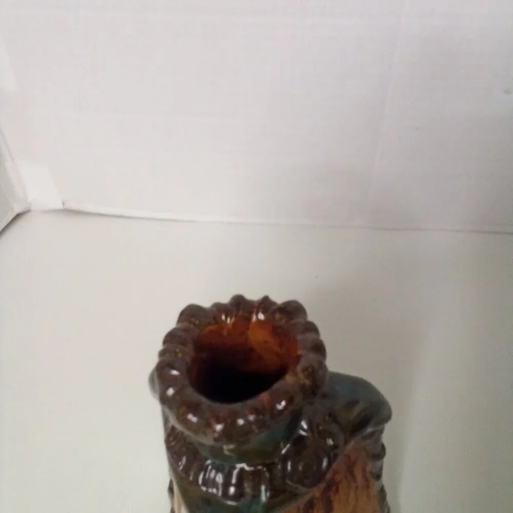 Handmade Vase Pyramid 3 Sides Terra Cotta Clay Unique Tree Leaves 7